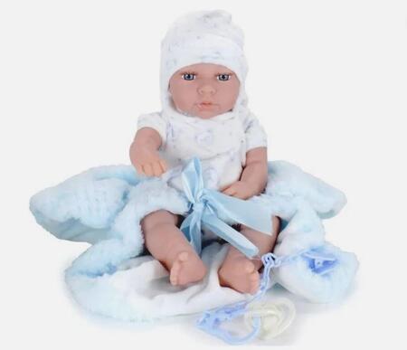 Bambola Eva Deluxe B Con Copertina Azzurra E Vestitino Bianco Ht121
