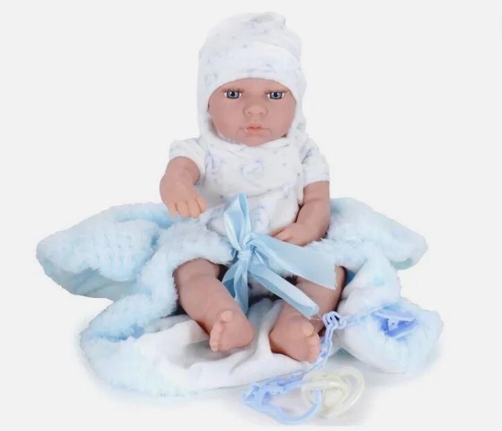 Bambola Eva Deluxe B Con Copertina Azzurra E Vestitino Bianco Ht121