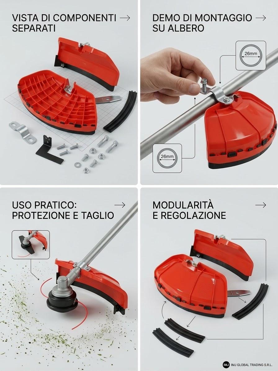 Parasassi Professionale per Decespugliatore (Asta 26mm) – Massima Protezione dai Detriti + Tagliafilo