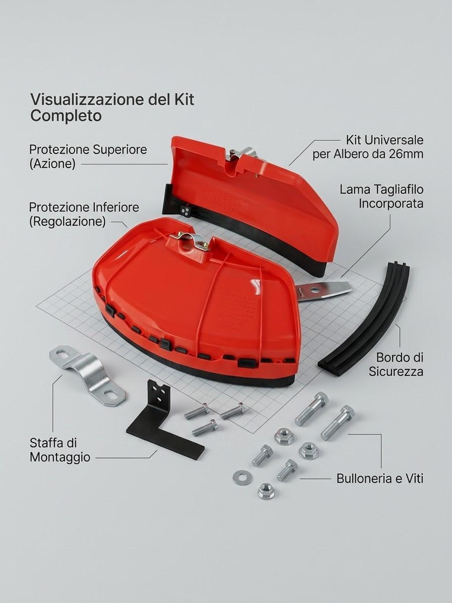 Parasassi Professionale per Decespugliatore (Asta 26mm) – Massima Protezione dai Detriti + Tagliafilo