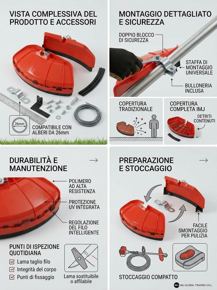 Parasassi Professionale per Decespugliatore (Asta 26mm) – Massima Protezione dai Detriti + Tagliafilo