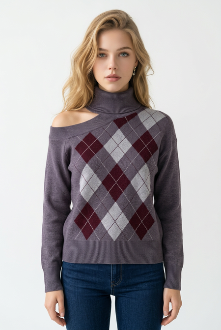 Two Way Maglia Cut Out Con Rombi Grigio