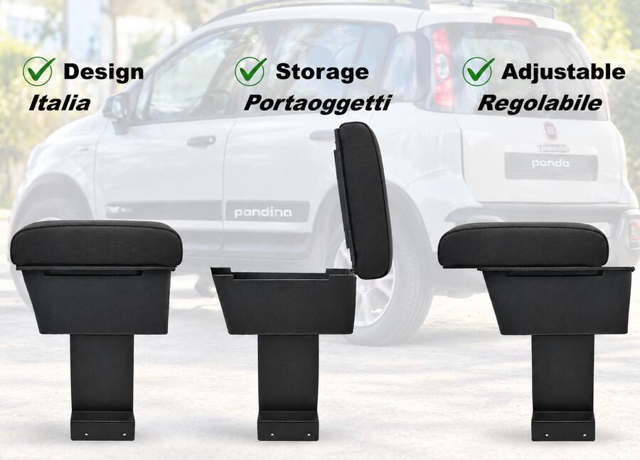 Bracciolo regolabile con portaoggetti per Fiat Panda (2012-2024)