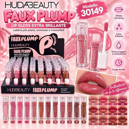 HudaBeauty Faux Plump Lip gloss Extra Brillante [Conf.da 48 pezzi]