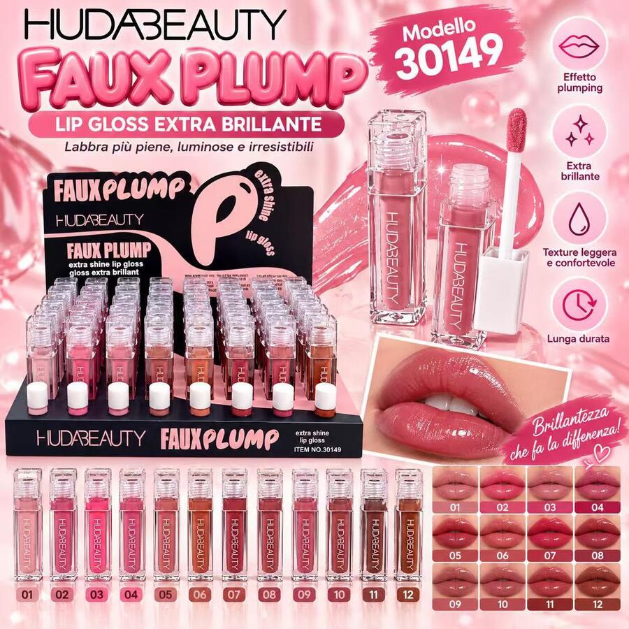 HudaBeauty Faux Plump Lip gloss Extra Brillante [Conf.da 48 pezzi]