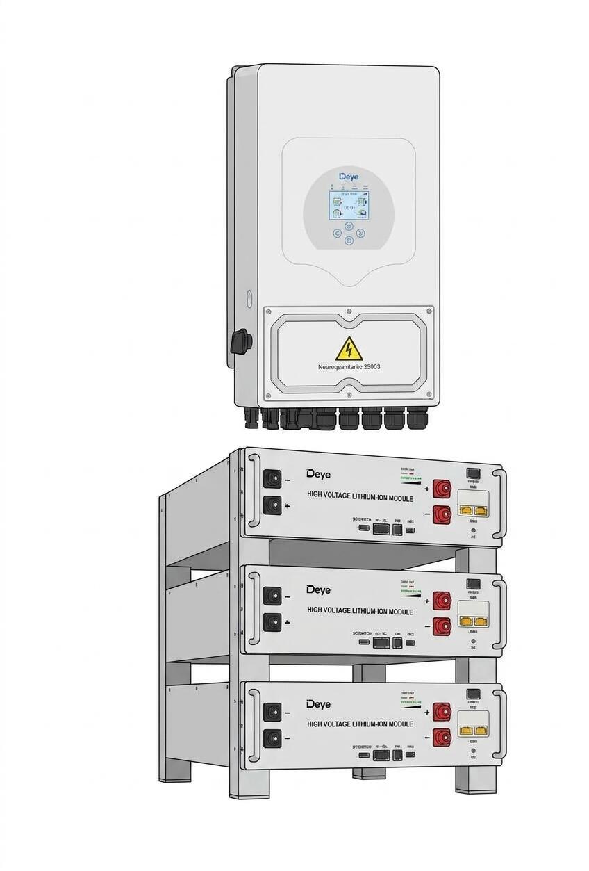 kit Deye  6kw+15 kwh accumulo , inverter ibrido , 3 batterie impilabili da 5 kwh  CEI 0-21