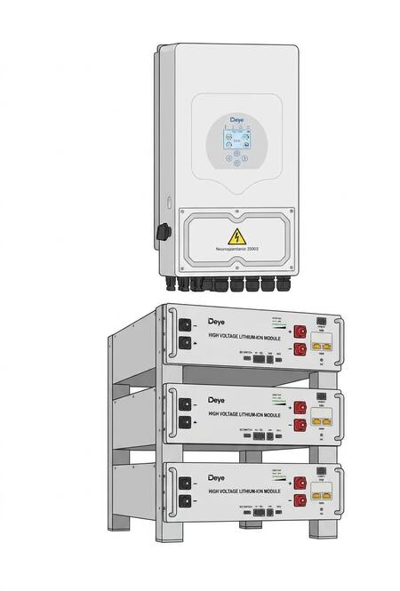 kit Deye 6kw+15 kwh accumulo , inverter ibrido , 3 batterie impilabili da 5 kwh CEI 0-21