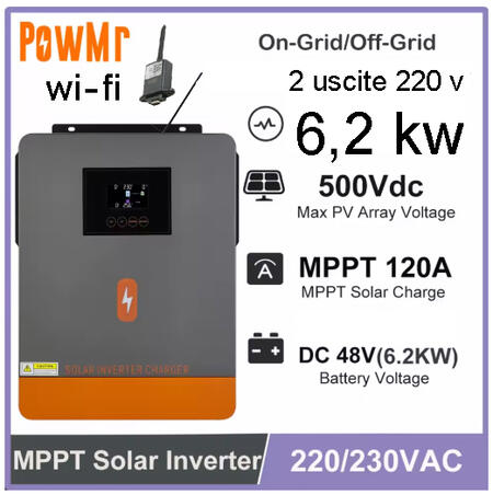 inverter POWERMR  6.5  kw ibrido 48 v, non cei 0-21 off grid completo di modulo wifi