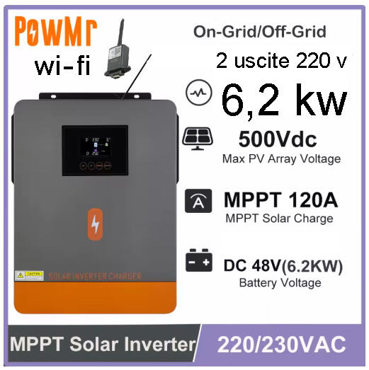 inverter POWERMR  6.5  kw ibrido 48 v, non cei 0-21 off grid completo di modulo wifi