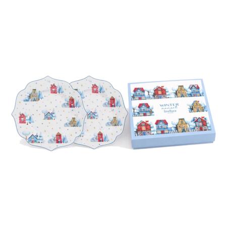 Livellara Set 2 Piatti Dessert 20cm Magia d’Inverno — porcellana decorata casette innevate