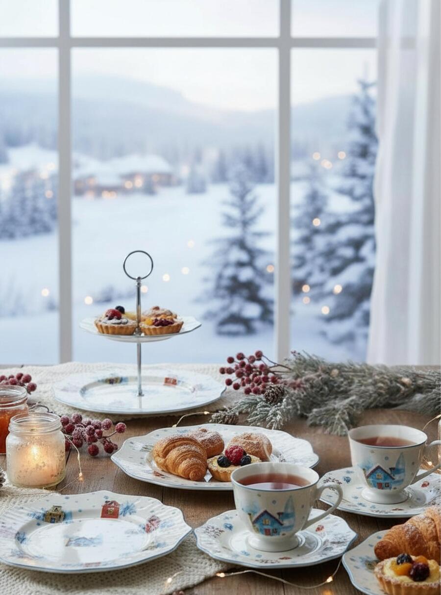 Livellara Set 2 Tazzine Caffè 90ml Magia d’Inverno — porcellana con piattino, decoro casette innevate