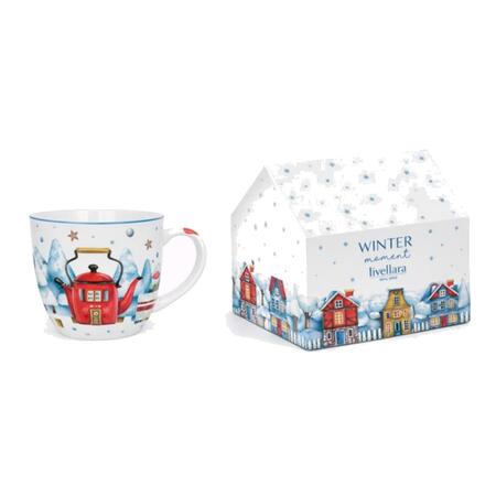 Livellara Mug Teapot 460ml Magia d’Inverno — porcellana a forma di teiera, decoro casette innevate