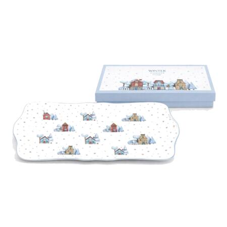 Livellara Vassoio 39x18cm Magia d’Inverno — porcellana decorata casette innevate