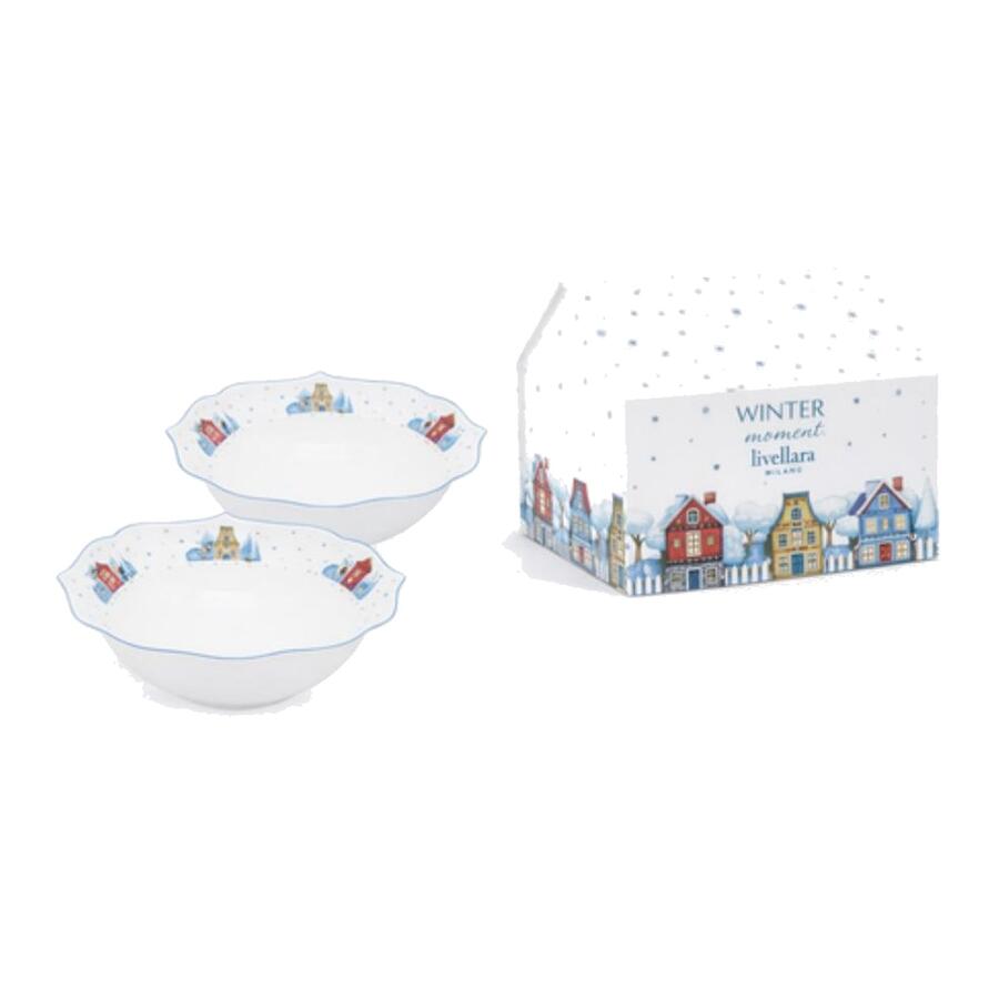 Livellara Set 2 Ciotole 15cm Magia d’Inverno — porcellana decorata casette innevate