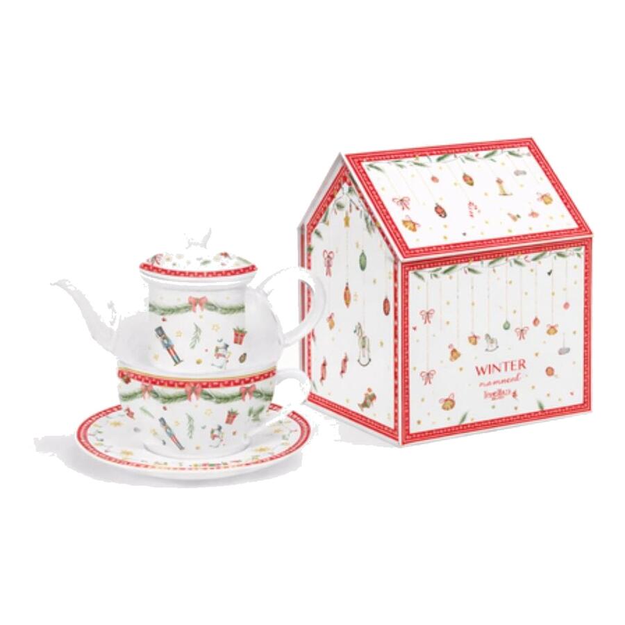 Livellara Tea for One Buon Natale — teiera con tazza in porcellana, decoro giocattoli natalizi