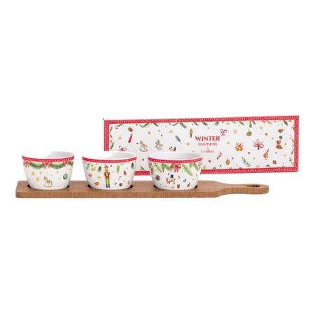 Livellara Set Aperitivo Buon Natale — 3 ciotoline in porcellana con tagliere, decoro giocattoli natalizi