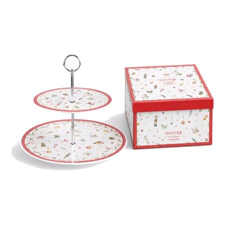 Livellara Alzata 2 Piani H24cm Buon Natale — porcellana decorata giocattoli natalizi