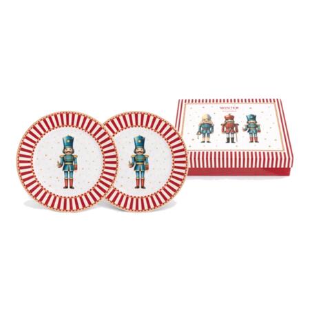Livellara Set 2 Piatti Dessert 20cm Schiaccianoci — porcellana decorata soldatini natalizi