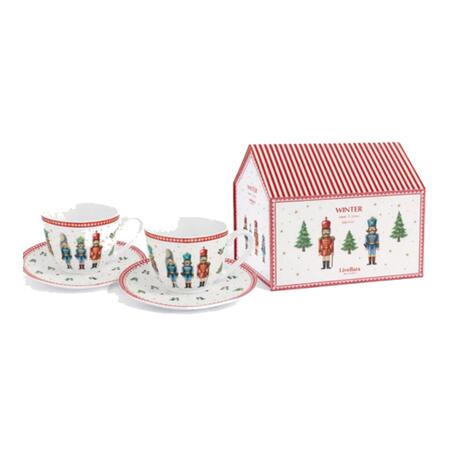 Livellara Set 2 Tazzine Caffè 90ml Schiaccianoci — porcellana con piattino, decoro soldatini natalizi