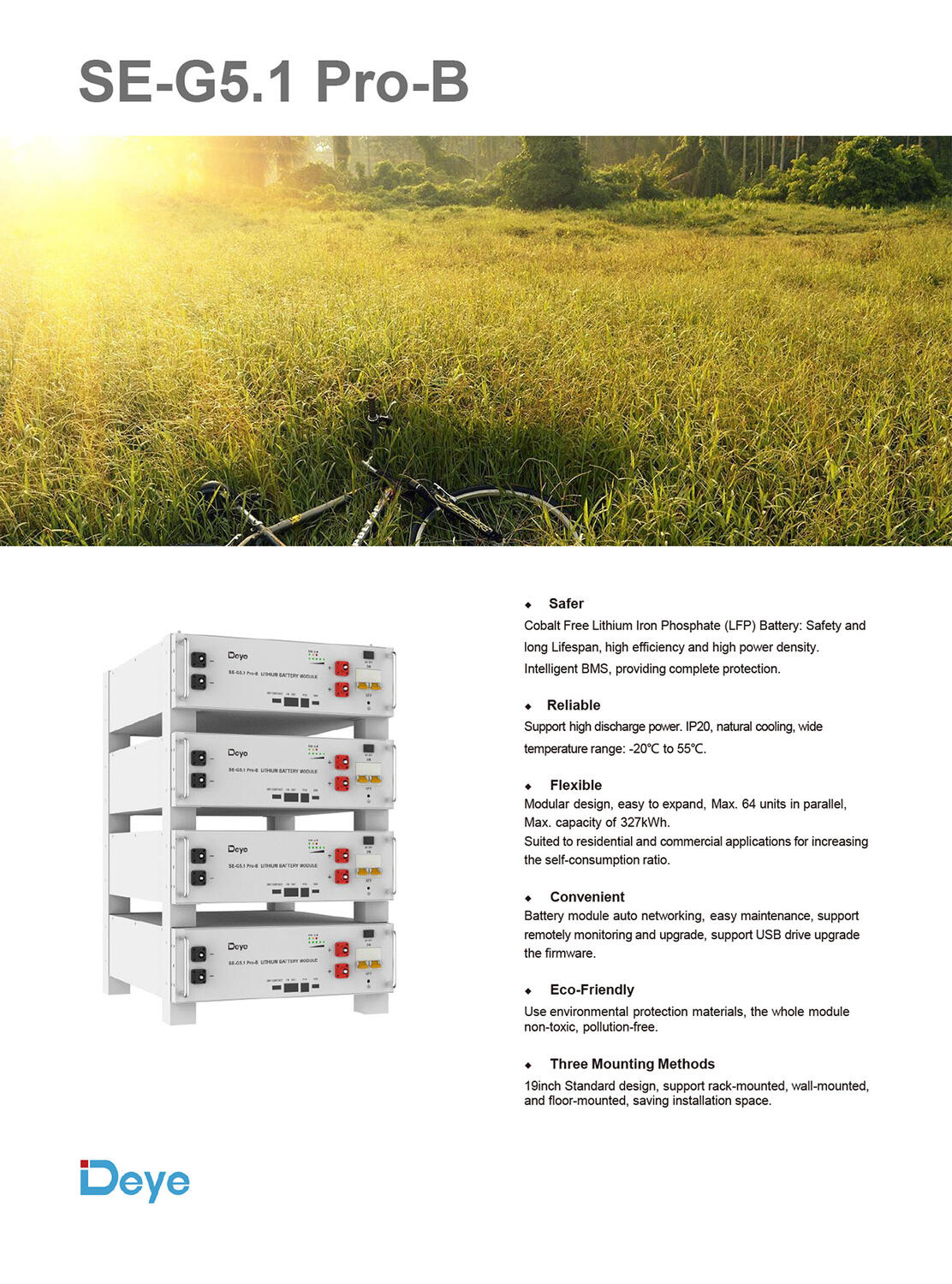 Batteria di Accumulo Deye SE-G5.1 Pro-B LV 5.12kWh PRO LFP 51.2V 100Ah 100A CEI 0-21 Bianca