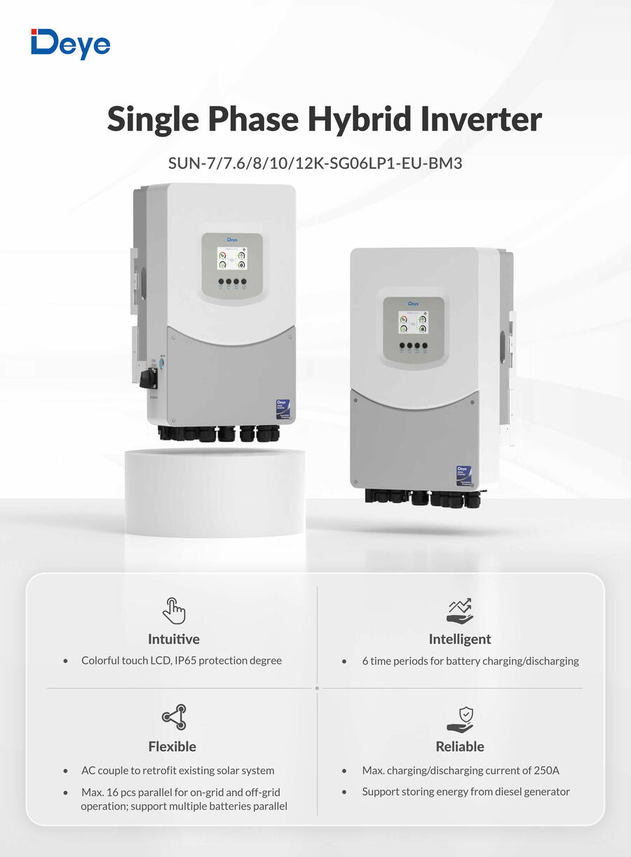 Inverter ibrido monofase a bassa tensione Deye SUN-8K-SG06LP1-EU-BM3 con 3 MPPT non cei 0-21