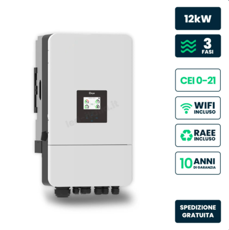 Inverter Ibrido Trifase LV Deye 12kW WiFi CEI 0-21 Bianco IP65 Inverter con doppio MPPT 
