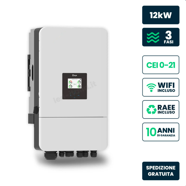Inverter Ibrido Trifase LV Deye 12kW WiFi CEI 0-21 Bianco IP65 Inverter con doppio MPPT 