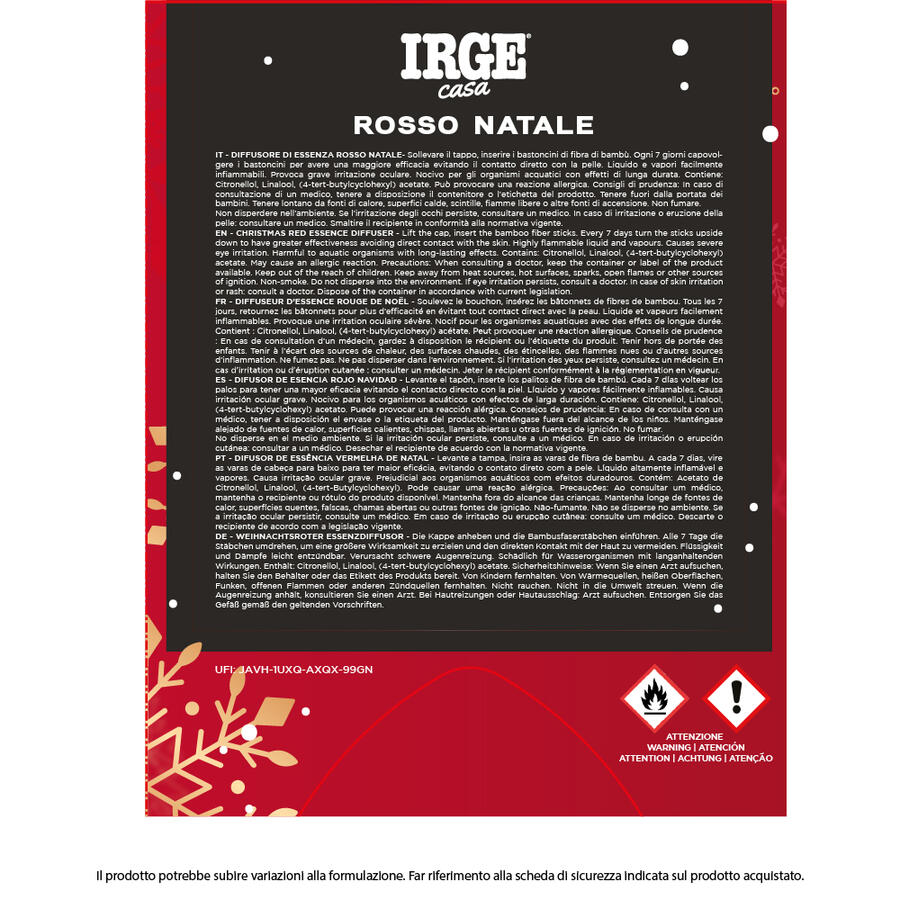 IRGE DIFFUSORE AMBIENTE ROSSO NATALE 700 ML
