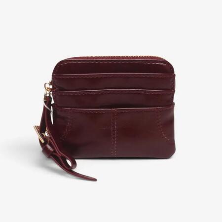 Portamonete verniciato, multi tasche per carte e tasca con zip BORDEAUX