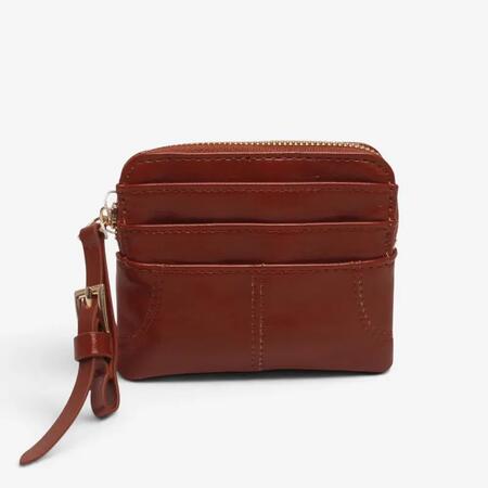 Portamonete verniciato, multi tasche per carte e tasca con zip MANDARINO