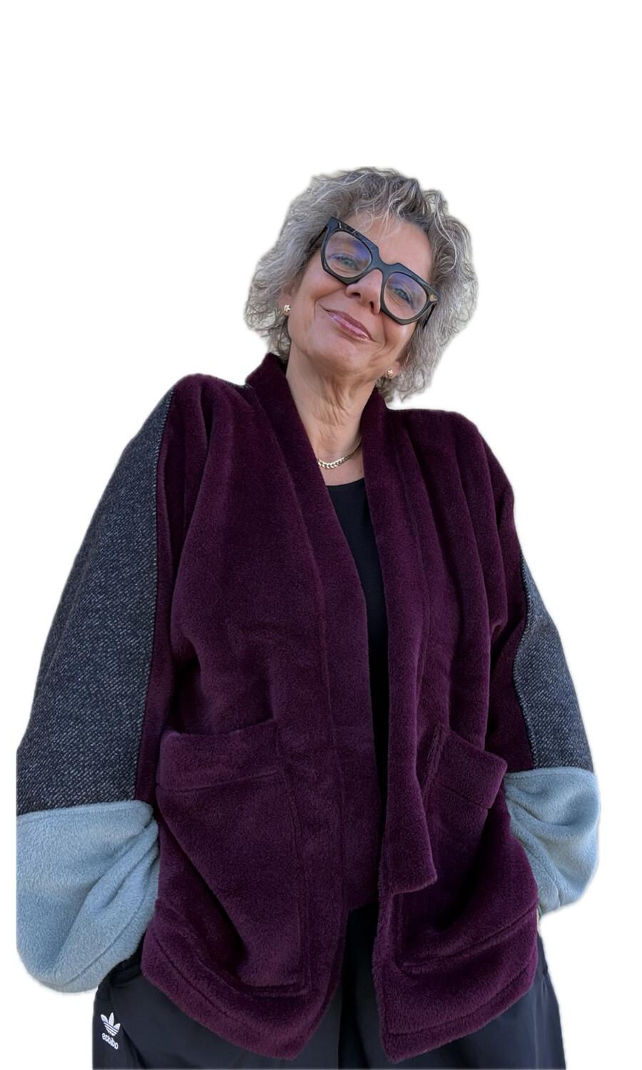 Giacca Kimono bordeaux e azzurro polvere 