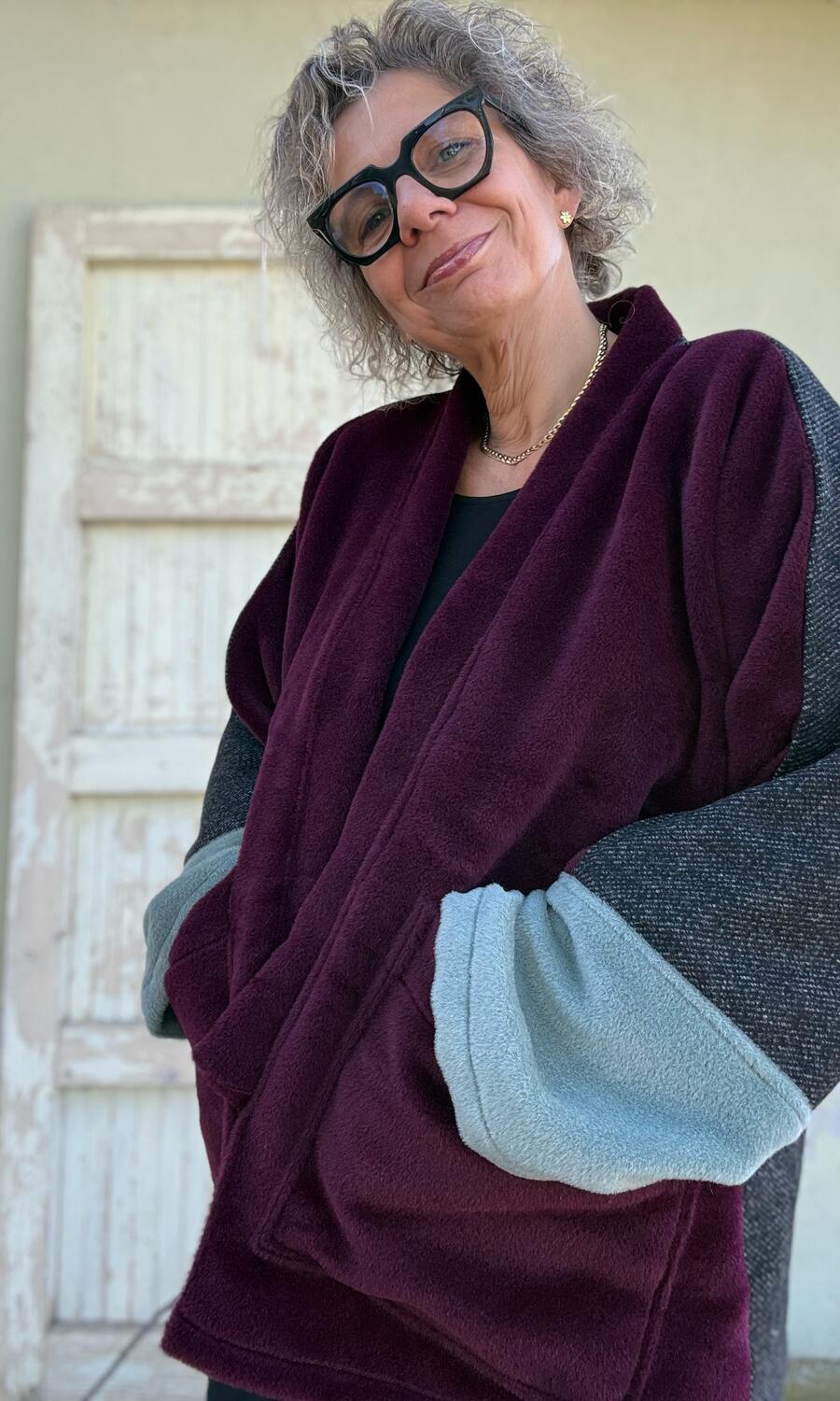 Giacca Kimono bordeaux e azzurro polvere 