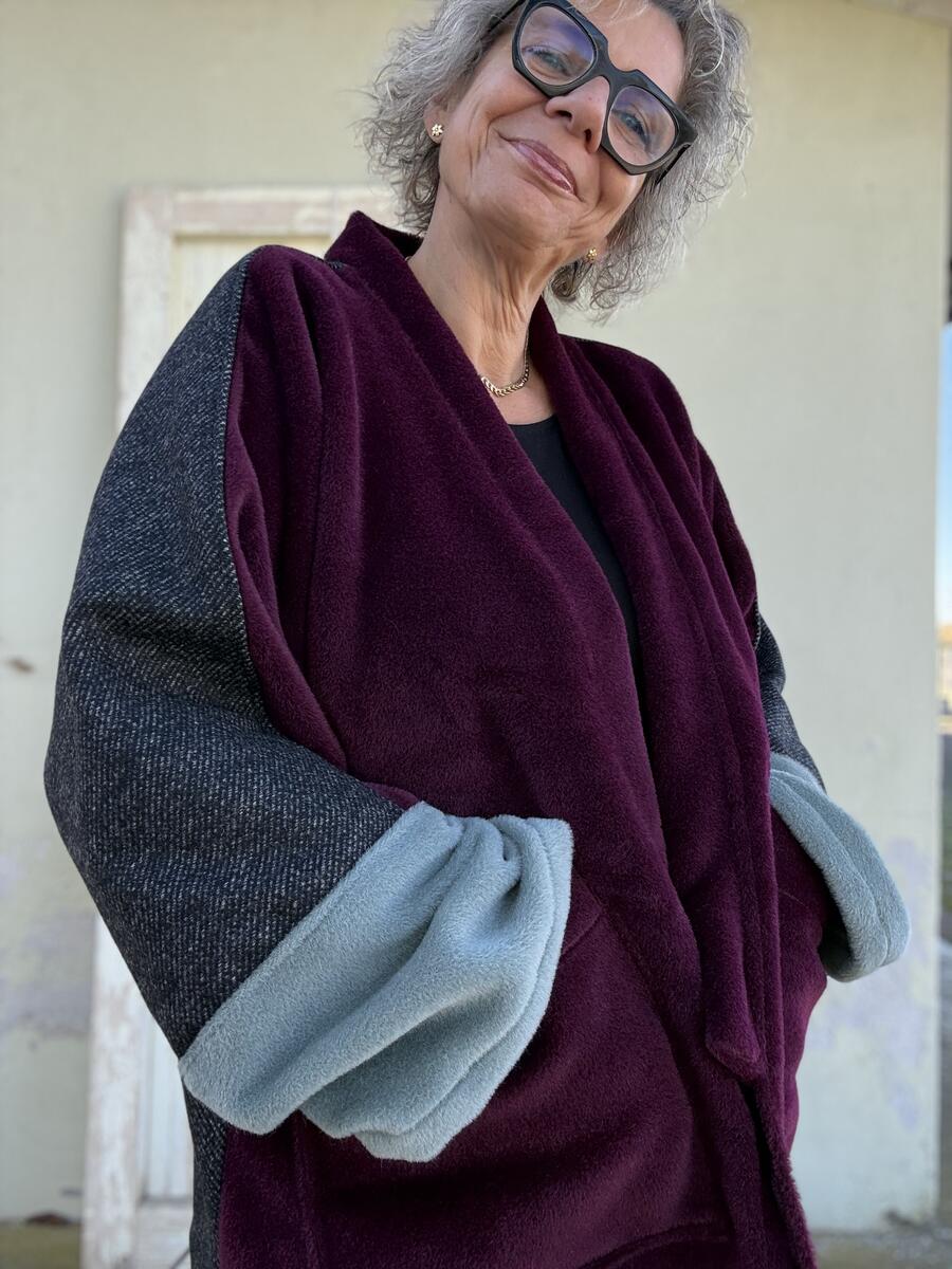Giacca Kimono bordeaux e azzurro polvere 
