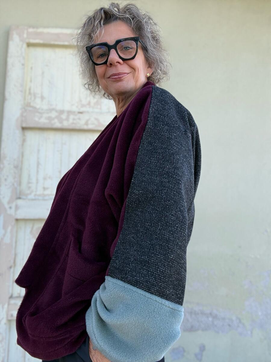 Giacca Kimono bordeaux e azzurro polvere 
