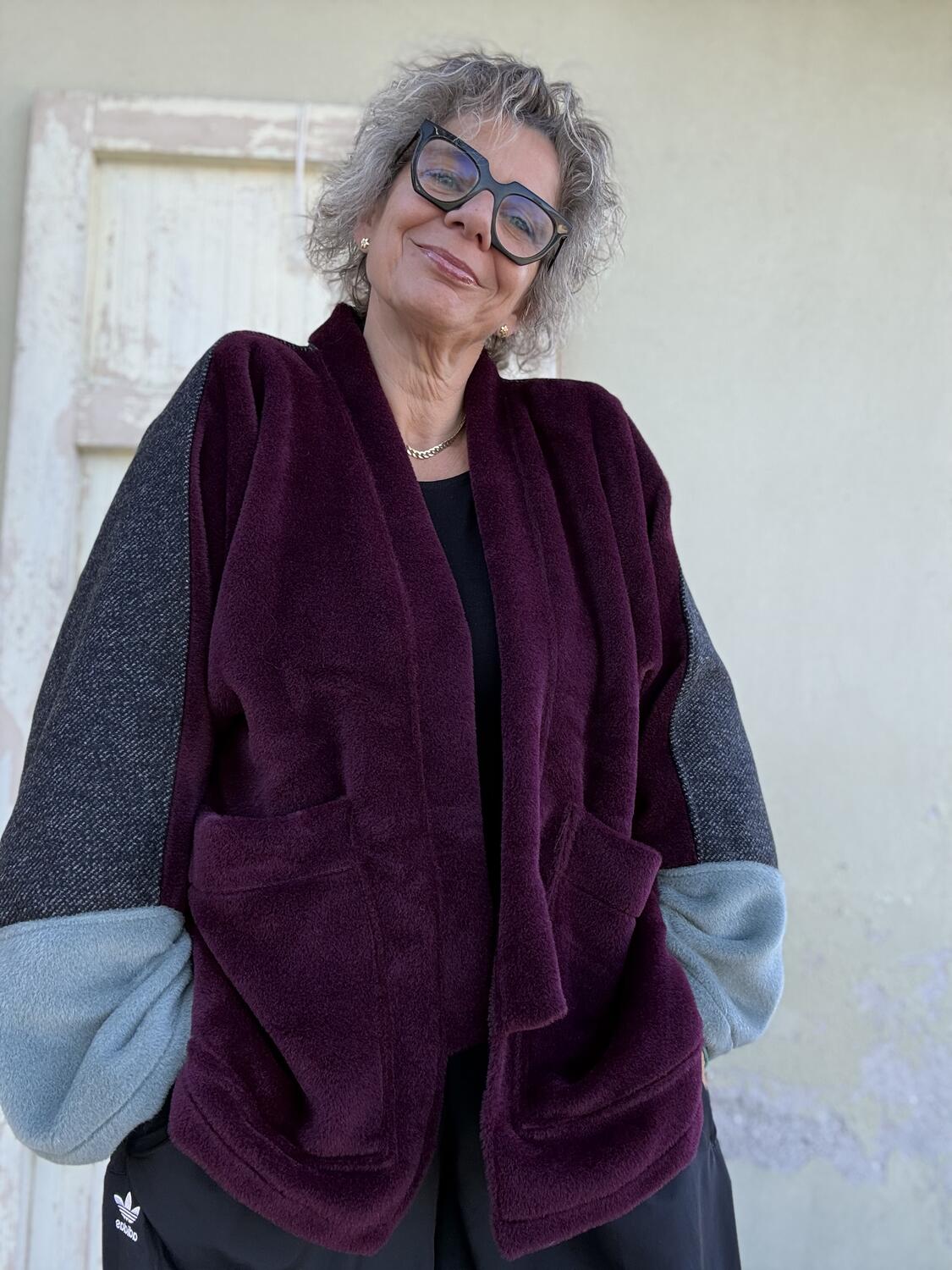 Giacca Kimono bordeaux e azzurro polvere 