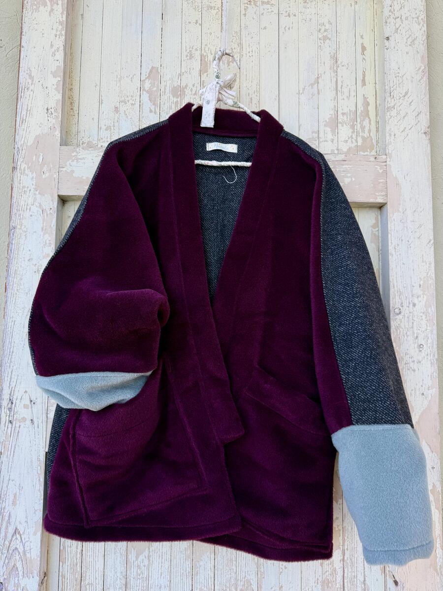 Giacca Kimono bordeaux e azzurro polvere 