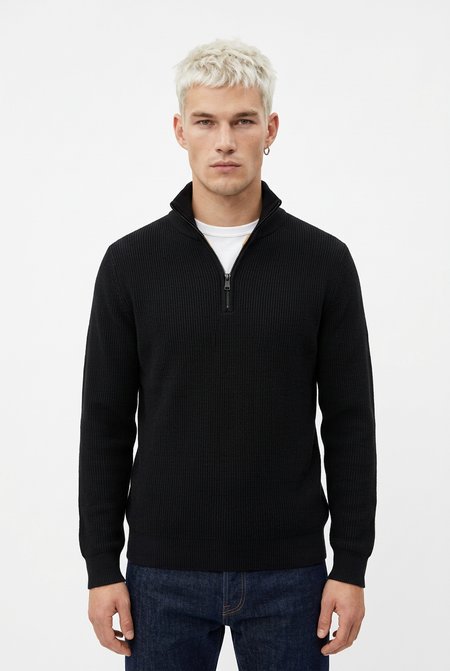 Gianni Lupo Maglia a Costine Mezza Zip Nero