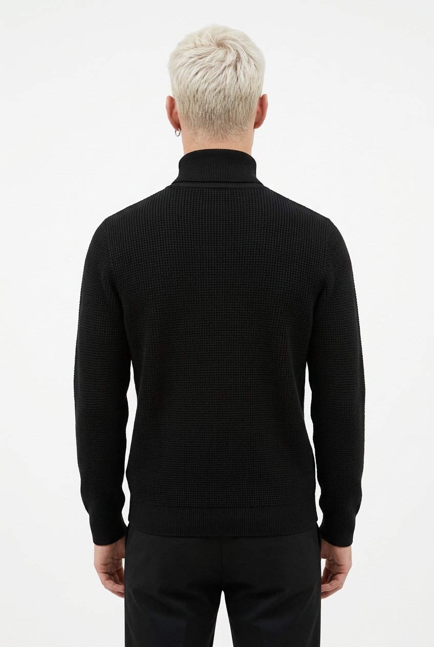 Gianni Lupo Maglia a Costine Mezza Zip Nero