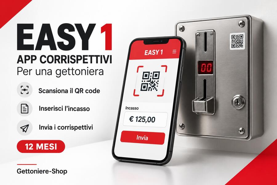 App corrispettivi EASY 1 per una gettoniera – Abbonamento 12 mesi