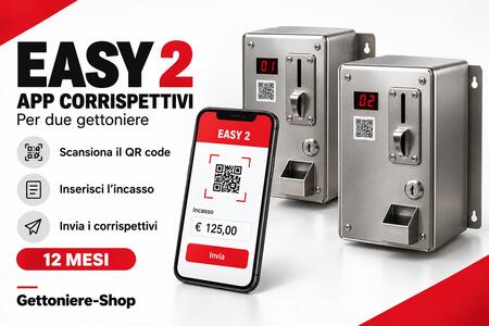 App corrispettivi EASY 2 per due gettoniere – Abbonamento 12 mesi