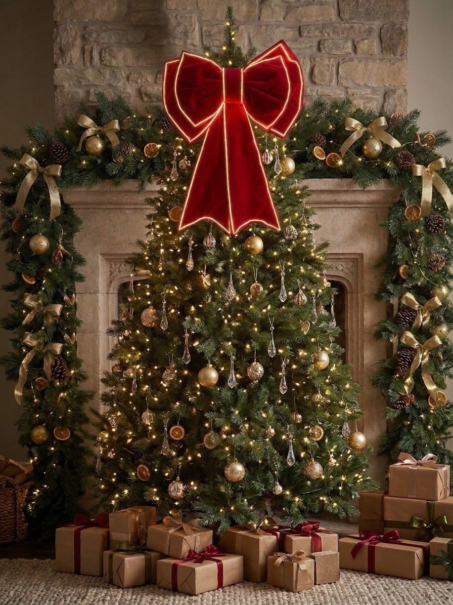 Fiocco Natalizio Luminoso Rosso XXL – Eleganza e Magia per le Tue Feste ✨ 60x80