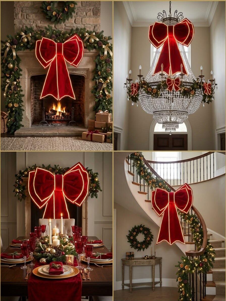 Fiocco Natalizio Luminoso Rosso XXL – Eleganza e Magia per le Tue Feste ✨ 60x80