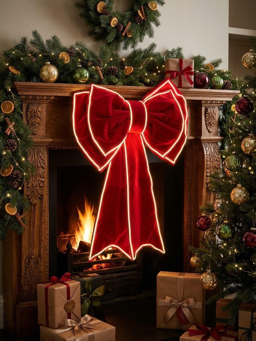 Fiocco Natalizio Luminoso Rosso XXL – Eleganza e Magia per le Tue Feste ✨ 60x80