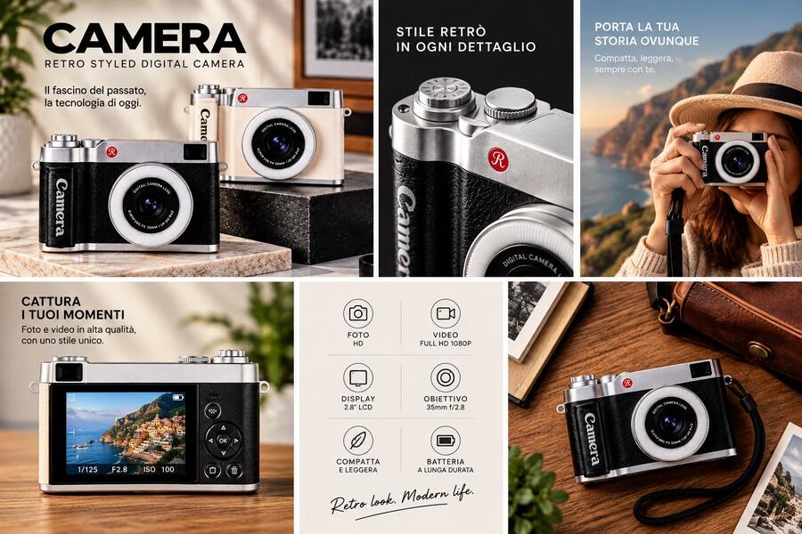 Fotocamera Digitale Vintage 48MP – Compatta Retrò Ideale per Viaggi