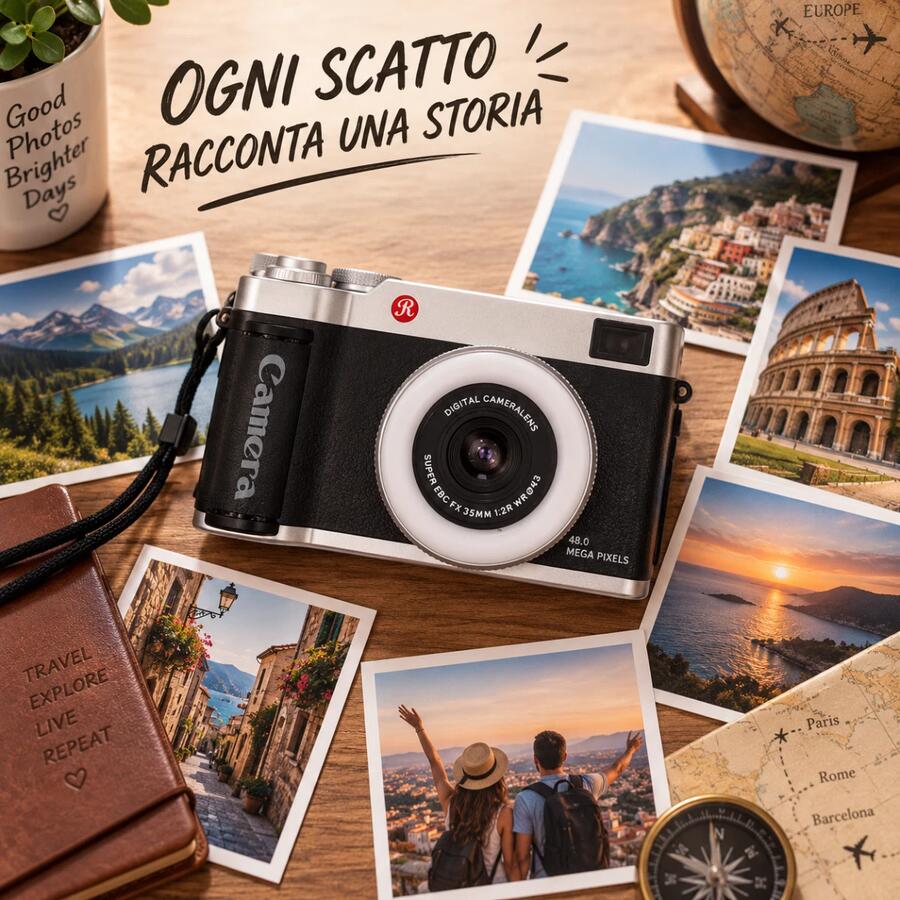 Fotocamera Digitale Vintage 48MP – Compatta Retrò Ideale per Viaggi