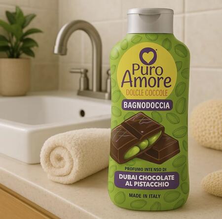 PURO AMORE Bagnoschiuma Dubai Chocolate al Pistacchio