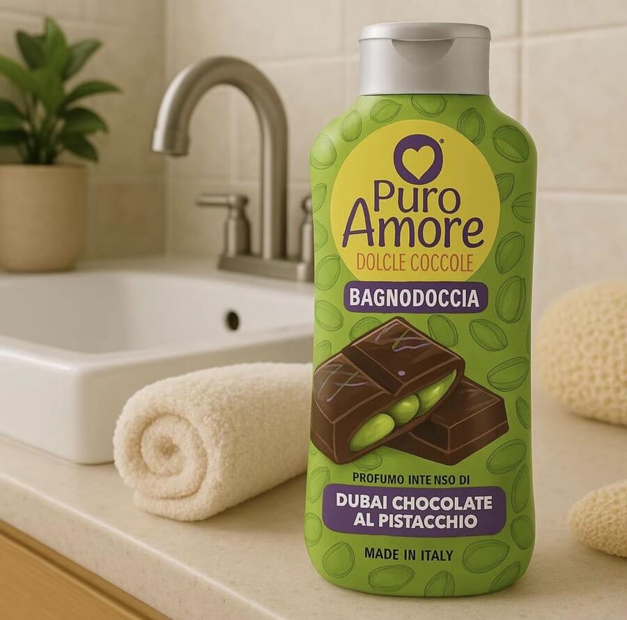 PURO AMORE Bagnoschiuma Dubai Chocolate al Pistacchio