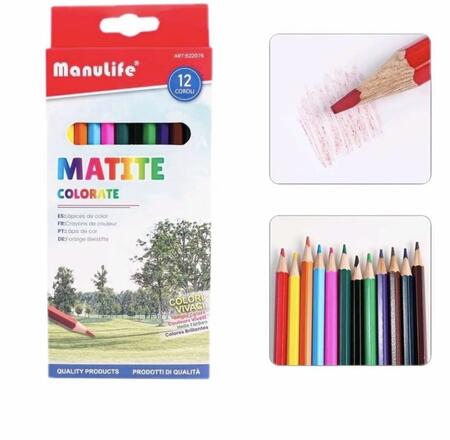 Set di 12 Pastelli Matite Colorate Legno Alta Qualità per Scuola Ufficio Arte