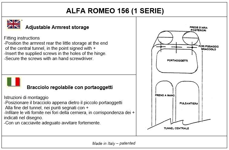 Accoudoir réglable en longueur avec porte-objet pour Alfa Romeo 156  (1 série)