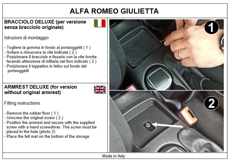 Accoudoir DELUXE pour Alfa Romeo Giulietta - fixation aux points d'origine